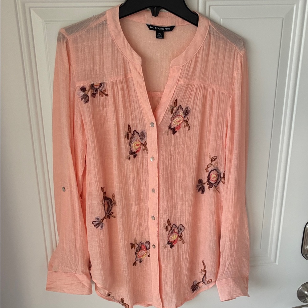 Zac & Rachel Peach Floral Embroidered Button-Down Shirt